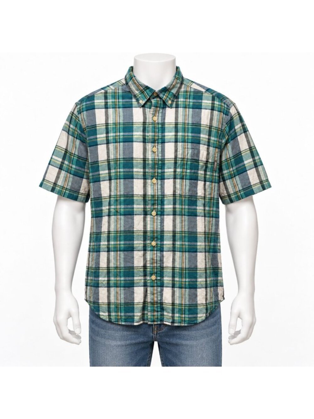 Woolrich Mens Plaid Button Down Shirt Size Medium Teal Cotton Casual Lightweight